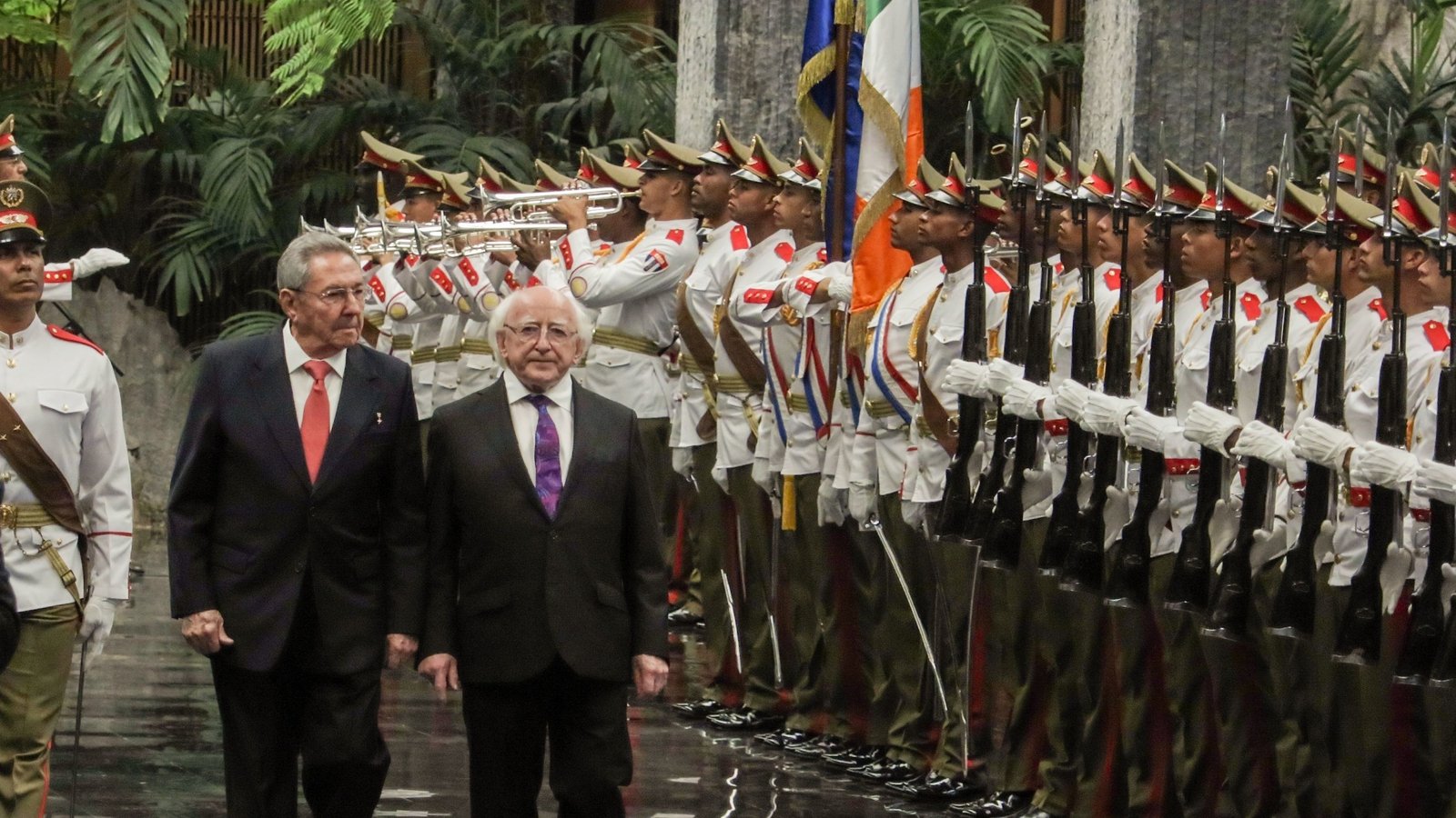 Image - President Higgins and his Cuban counterpart Raul Castro in February 2017