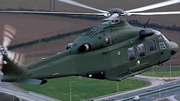 Air Corps helicopters fly in the area