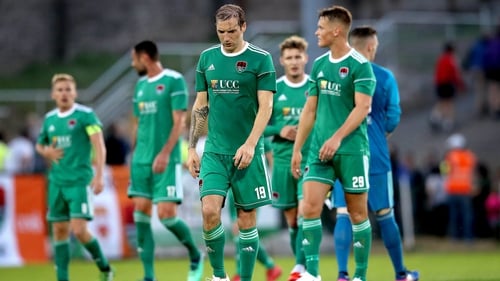 Cork City players dejected following the 1-0 defeat to Legia Warsaw