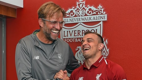 The Liverpool boss with Xherdan Shaqiri - one of his new signings