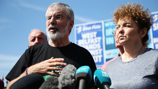 Gerry Adams speaking in Belfast following the attack on his home