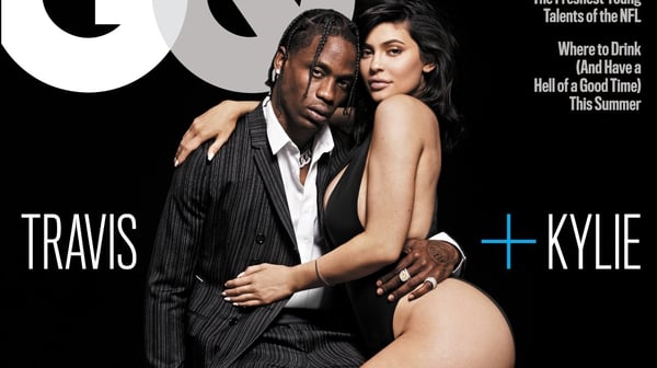 Travis Scott and Kylie Jenner on the front cover of GQ magazine