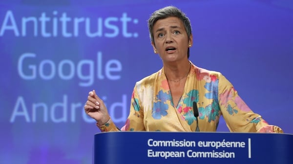 EU Competition Commissioner Margrethe Vestager ordered Google to halt anti-competitive practices in contractual deals with smartphone makers and telecoms providers within 90 days