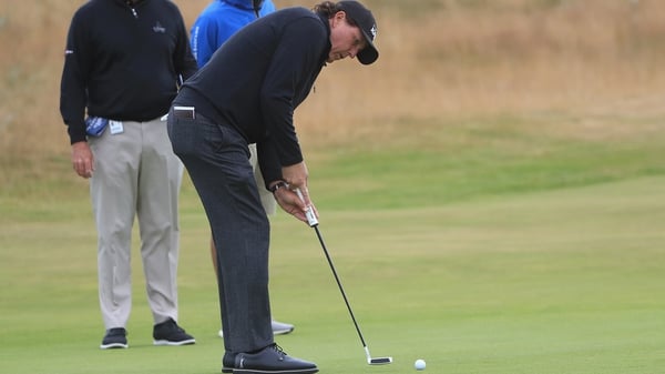 Phil Mickelson getting some putting practice in on Wednesday