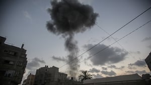 Smoke rises from an Israeli strike in the east of Gaza City