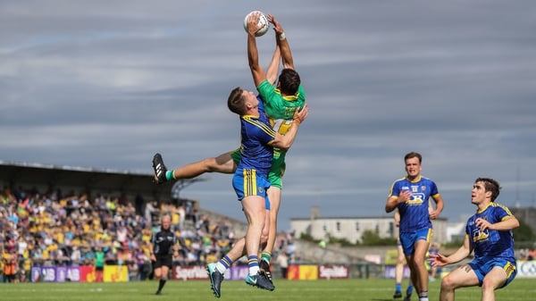 Donegal's Odhran Mac Niallais takes to the skies to win a high ball