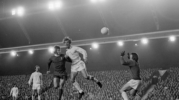 Paul Madeley in action for Leeds against Liverpool in 1972