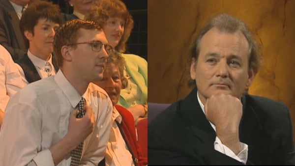 Jason Byrne asks Bill Murray a question on The Late Late Show