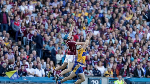 Conor Cooney and Patrick O'Connor battle for possession at Croke Park