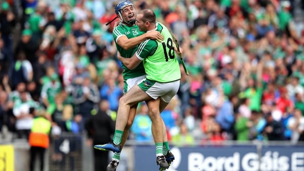 Limerick's David Reidy and Tom Condon celebrate victory over Cork
