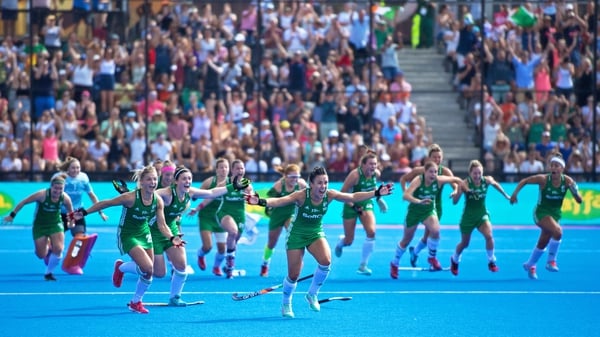 Ireland players rejoice after winning the shootout.