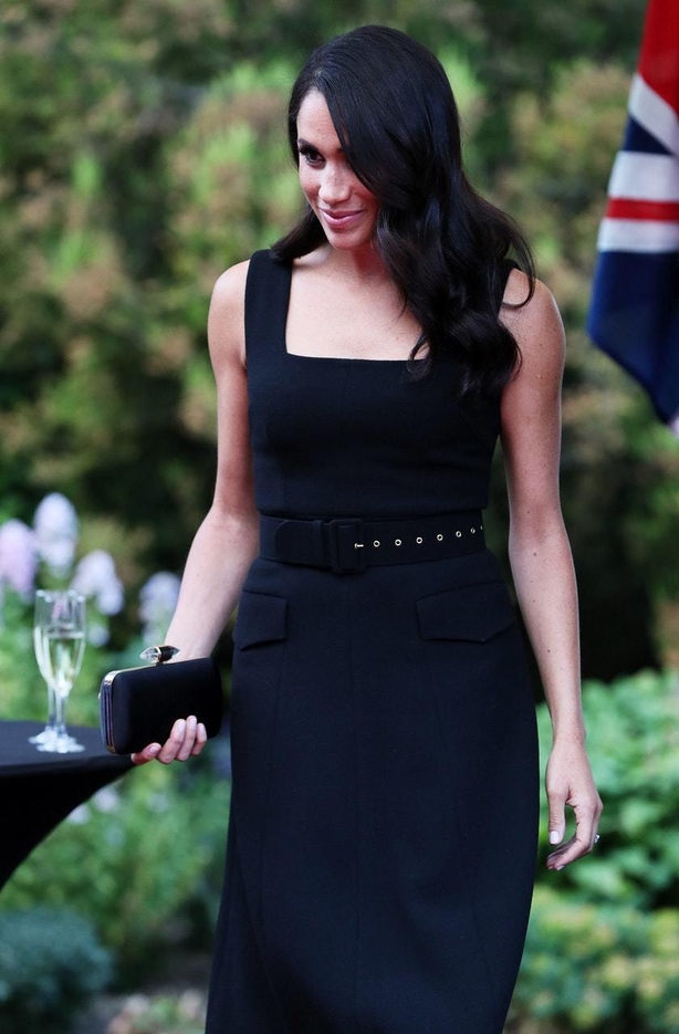 Duchess Meghan Markle Summer Black Square Neck Midi Dress Custom