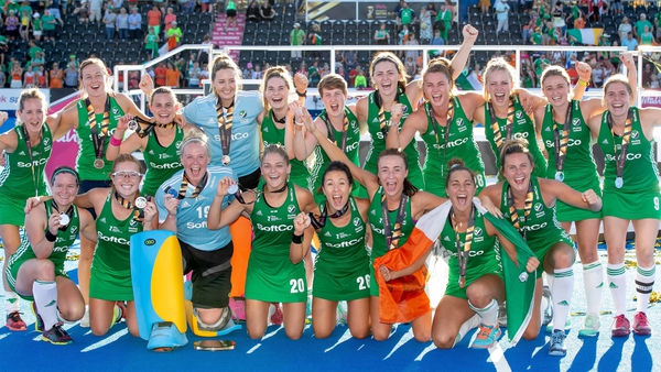 The Ireland team celebrate with their medals