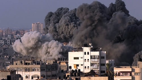 Smoke rising from a Gaza building hit during an Israeli airstrike