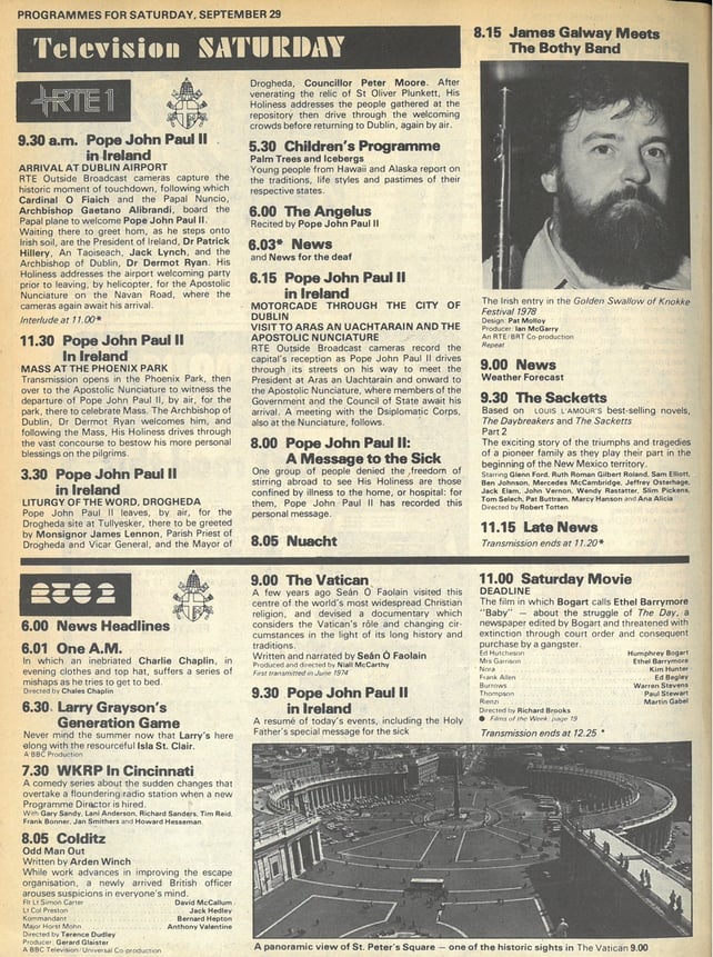 RTÉ Guide Pope TV Coverage 29 September 1979