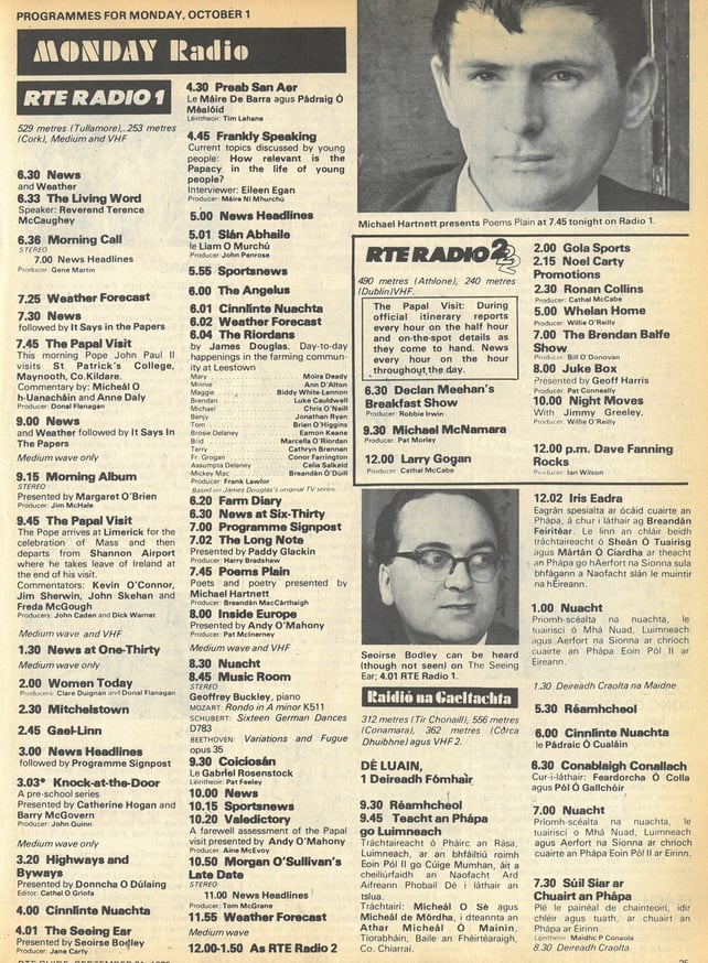 RTÉ Guide Pope Radio Coverage 1 October 1979