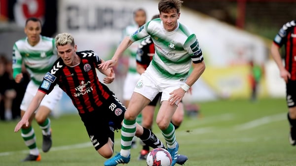 Dylan Watts of Bohemians and Shamrock Rovers' Ronan Finn during the league meeting back in May