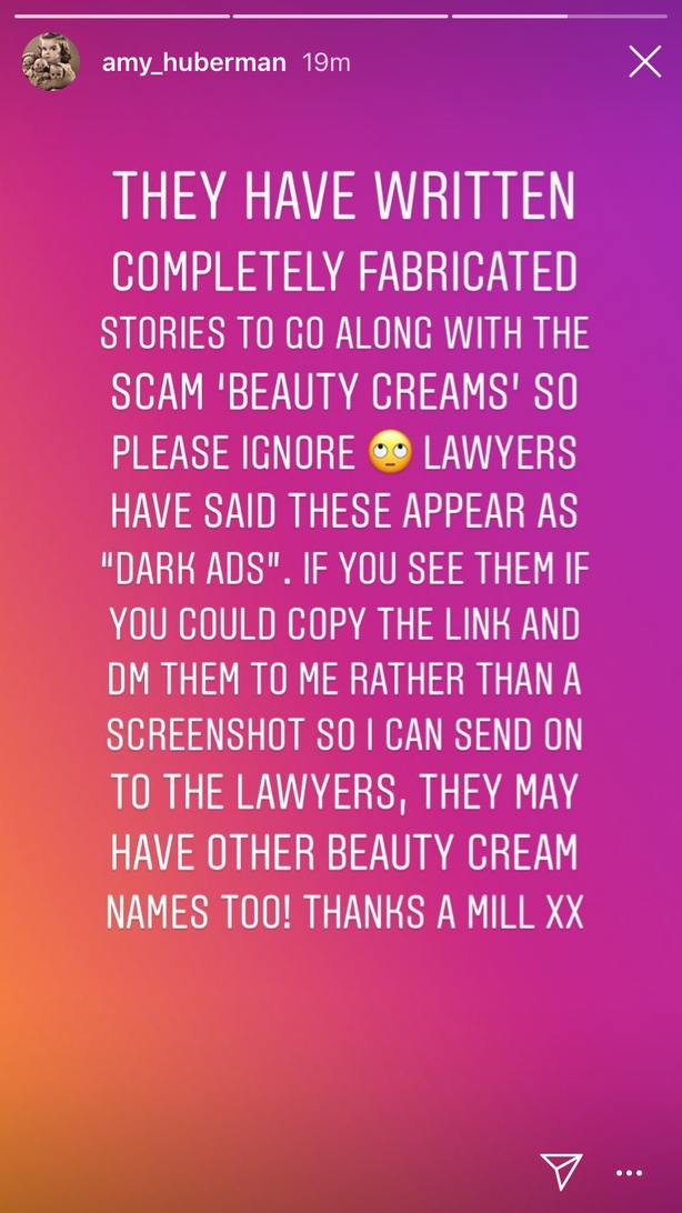 Screenshot from Amy Huberman's Instagram Story