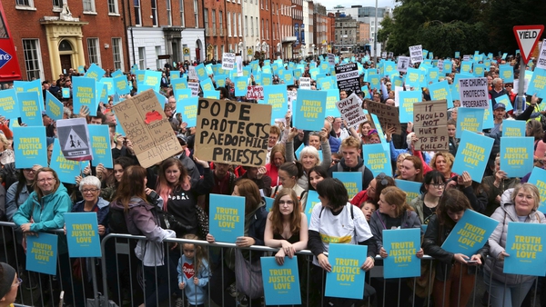 A demonstration calling for truth and justice in relation to clerical sex abuse in Dublin in August. Photo: EPA-EFE/Derek Speirs