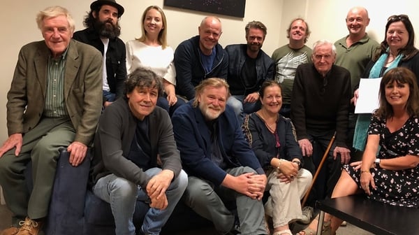 The cast and crew of John Boorman's new RTÉ play, Domestic Robots, at the recording earlier this month.