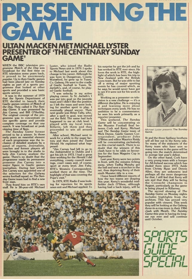 Michael Lyster and the Sunday Game, RTÉ Guide 29 June 1984