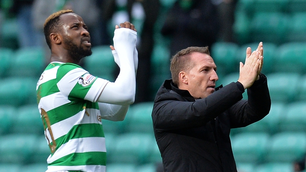 Brendan Rodgers (R) and Moussa Dembele in happier times