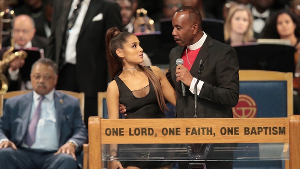 Bishop Charles H Ellis III with Ariana Grande at the Greater Grace Temple in Detroit on Friday
