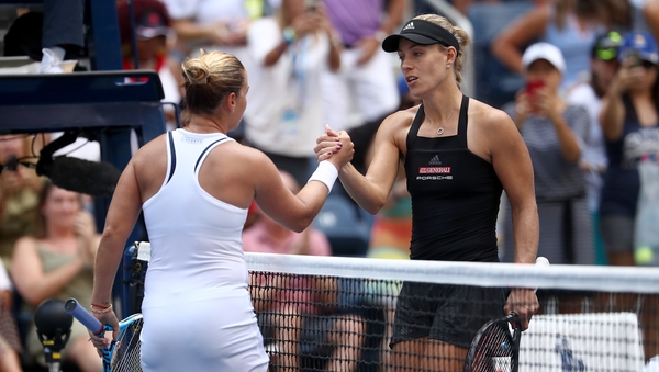 Angelique Kerber was knocked out of the US Open after being beaten in three sets by Dominika Cibulkova