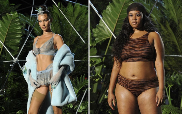 Bella Hadid models a Savage X Fenty (Diane BondareffAP)