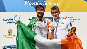Gary and Paul O'Donovan celebrating with their medals