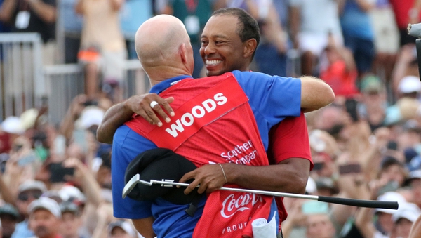 Tiger Woods celebrates a memorable success