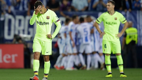 Philippe Coutinho reacts during Barcelona's 2-1 defeat to Leganes