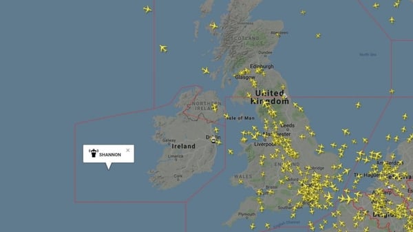 Irish airspace was virtually empty earlier this evening (Pic Flight Radar 24)