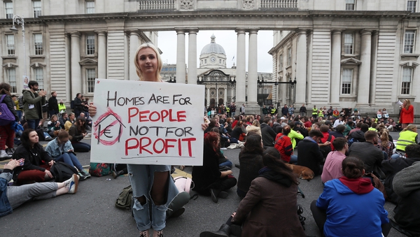 A housing protest outside Government Buildings in Dublin