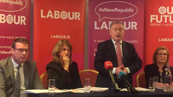 Labour's Alan Kelly, Joan Burton, Brendan Howlin and Jan O'Sullivan launching the party's pre-budget submission today