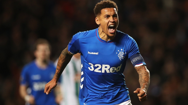 James Tavernier of Rangers celebrates after scoring his team's second goal during