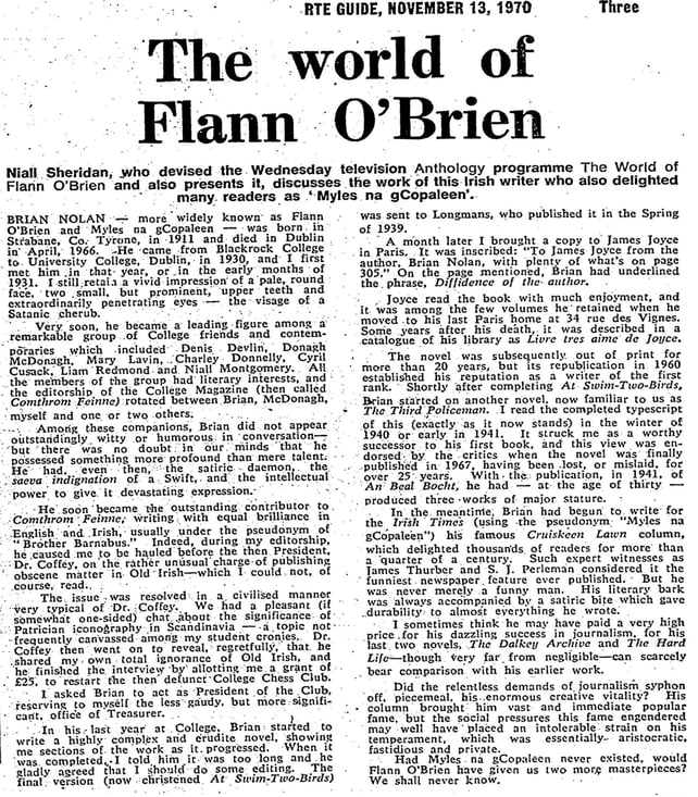RTÉ Guide 13 November 1970 Flann O'Brien