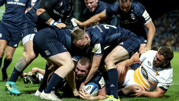 Jack McGrath scores Leinster's eighth and final try in the demolition of Wasps at the RDS