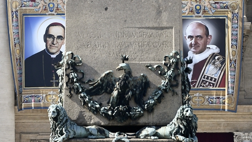The tapestries of Oscar Romero and Pope Paul VI at St Peters Basilica