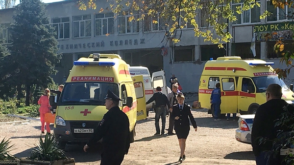 The site of the attack at a college in the Crimean city of Kerch