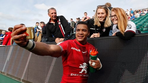 Toulouse's South African winger Cheslin Kolbe takes a selfie after victory over Bath last weekend in the Heineken Champions Cup
