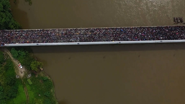 Aerial view of the migrant caravan heading to the US
