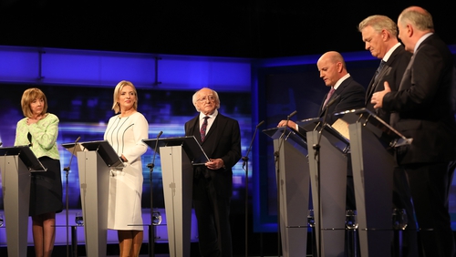 Peter Casey, Gavin Duffy, Joan Freeman, Seán Gallagher, President Michael D Higgins and Liadh Ní Riada were debating tonight