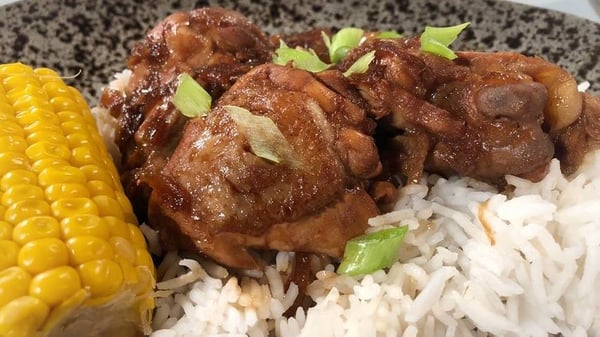 Lilly Higgin's Adobo Chicken with Rice and Corn on the Cob