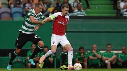 Aaron Ramsey in action against Sporting