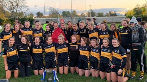 Mourneabbey pose with the trophy (photo: @MourneabbeyLFC)