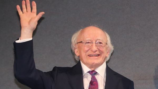 A big hand for the poet: President Michael D Higgins at Dublin Castle following his inauguration for a second term