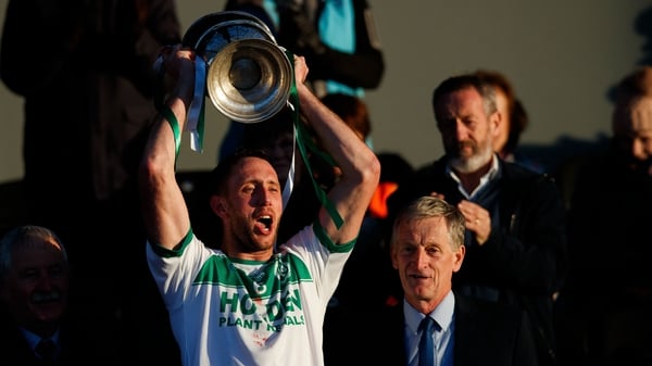 Michael Fennelly holds aloft the Tom Walsh Cup as Ballyhale Shamrocks win it back for the first time since 2014