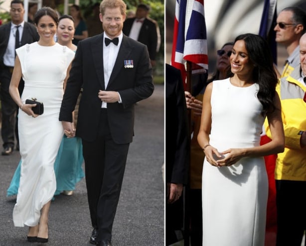 The Duke and Duchess of Sussex at Consular House in Tonga (left) and Admiralty House in Sydney (right) (PA)