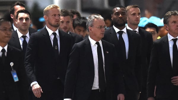 Schmeichel and his Leicester team mates at the funeral in Thailand